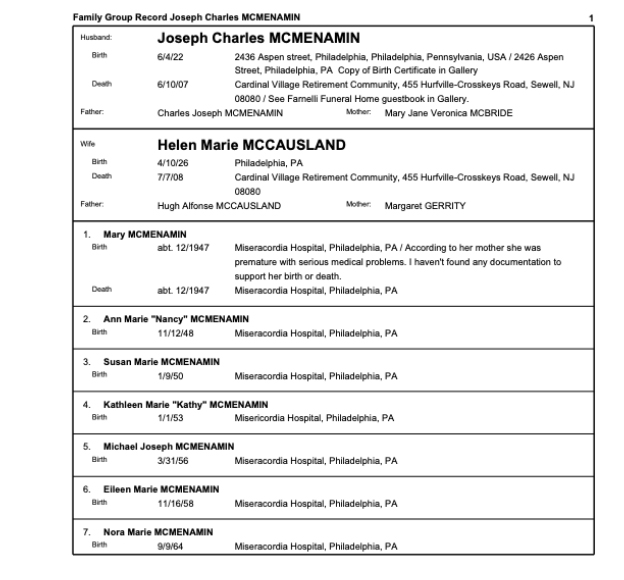 Family Group Record